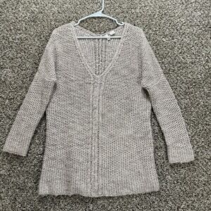 Moth Women XS Beige Chunky Alpaca Wool Blend Deep V Tunic Sweater Cozy Knit Boho